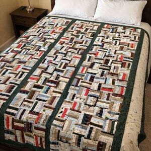 Intricate homemade Patchwork Quilt with Green Border flannel